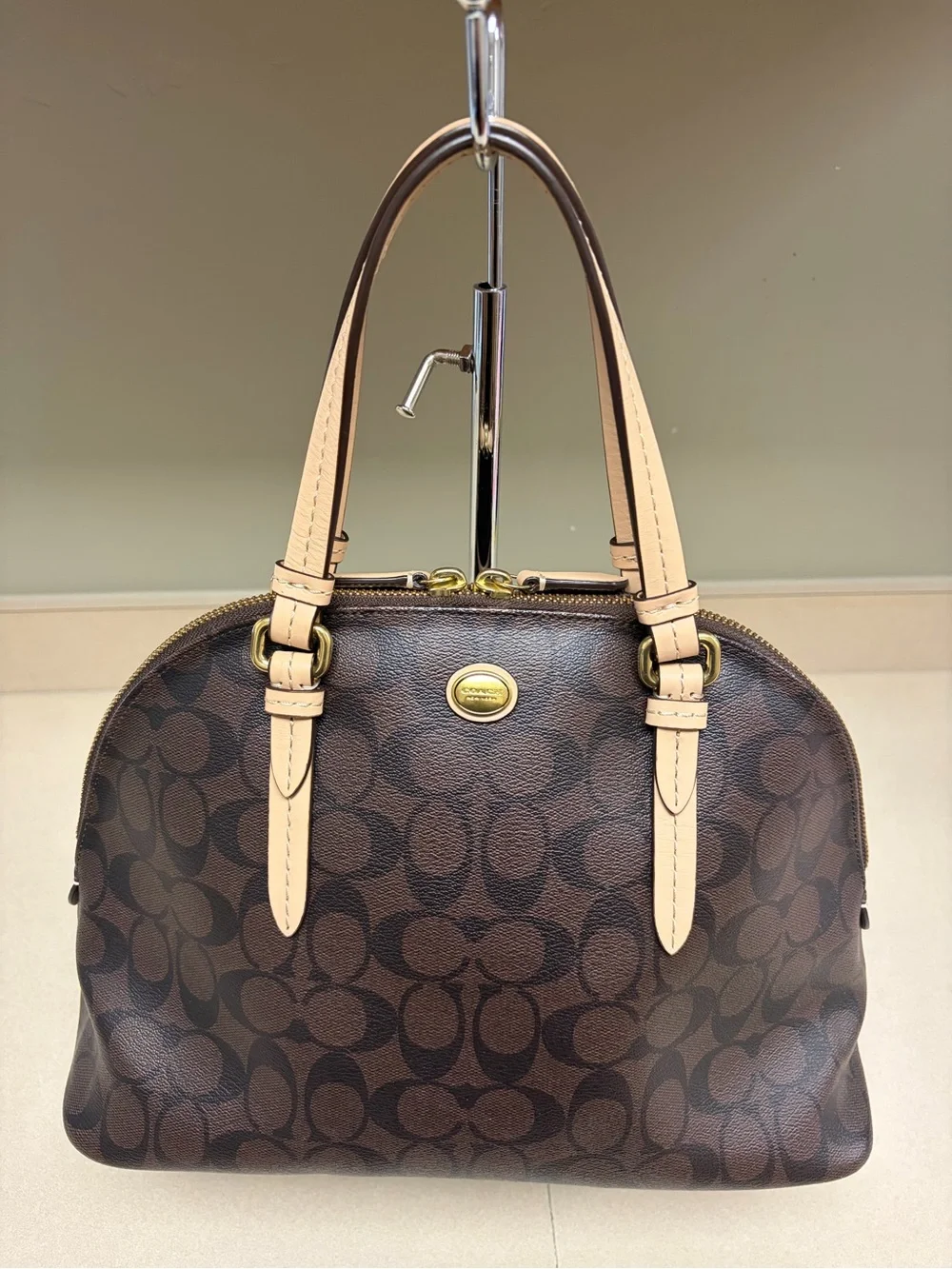 Coach Peyton Signature Cora Domed Satchel F26184 Brown Signature Canvas